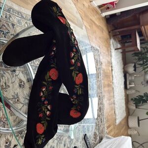 Steve Madden Black Scarf with Colorful Floral Embroidery